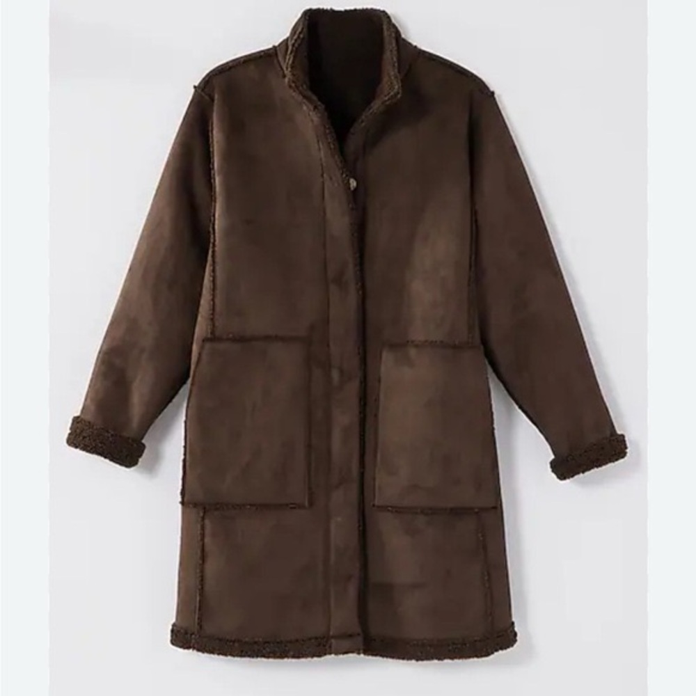 J. JILL Pure Jill Sherpa Teddy REVERSIBLE Coat with Soft Snap Closure